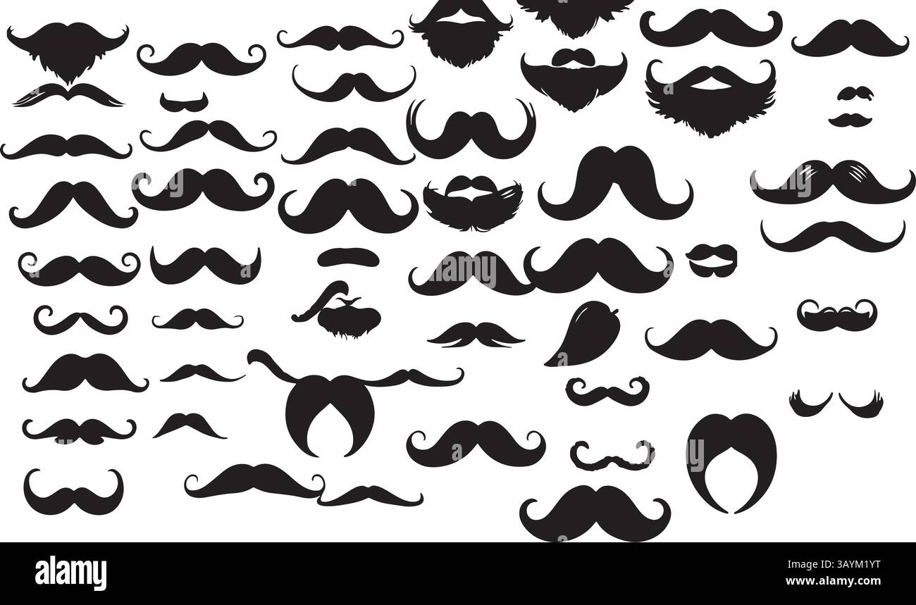 « Ensemble silhouette de moustache noire massive – Collection vectorielle de moustache vintage et moderne » Illustration de Vecteur