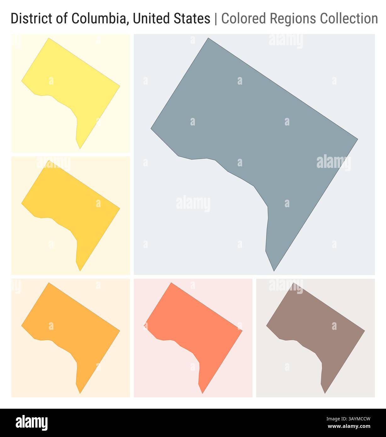 District de Columbia, États-Unis. Collection de cartes. Forme d'état. Comtés colorés. Illustration de Vecteur