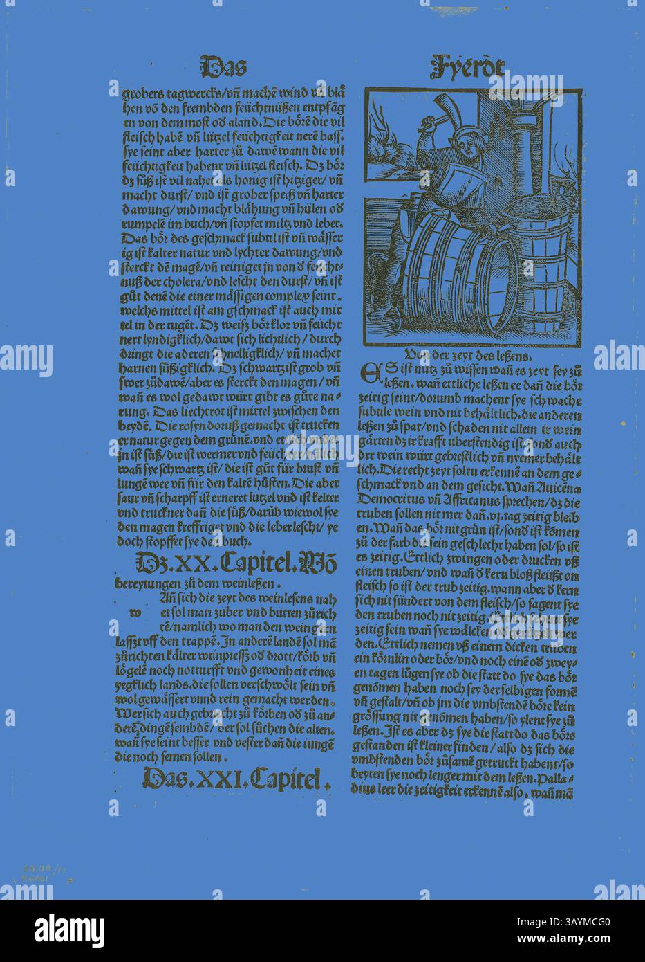 Une page illustrée présentant un motif complexe gravé sur bois à côté d'un passage de texte. L'illustration représente une figure qui fait fonctionner des machines, symbolisant probablement le travail ou l'artisanat. Le texte environnant est écrit dans un script archaïque, ajoutant un contexte historique à la scène. Illustration de von dem nutz der ding, planche dix-sept tirée de gravures sur bois de livres du XVIe siècle, 1518, Assemblée en portfolio 1937, artiste inconnu (allemand, XVIe siècle), Assemblée par Max Geisberg (suisse, 1875-1943), Allemagne, gravure sur bois, 85 × 71 mm (image, recto), 243 × 151 mm (image/te×t, recto), 85 × 72 Banque D'Images