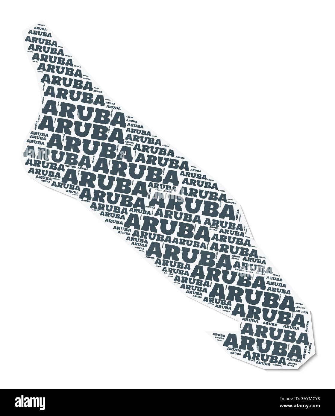 Nuage de texte de forme Aruba. Frontière de pays avec ombre sur fond blanc. Aruba avec division des régions dans le style vintage gazette. Illustration de Vecteur