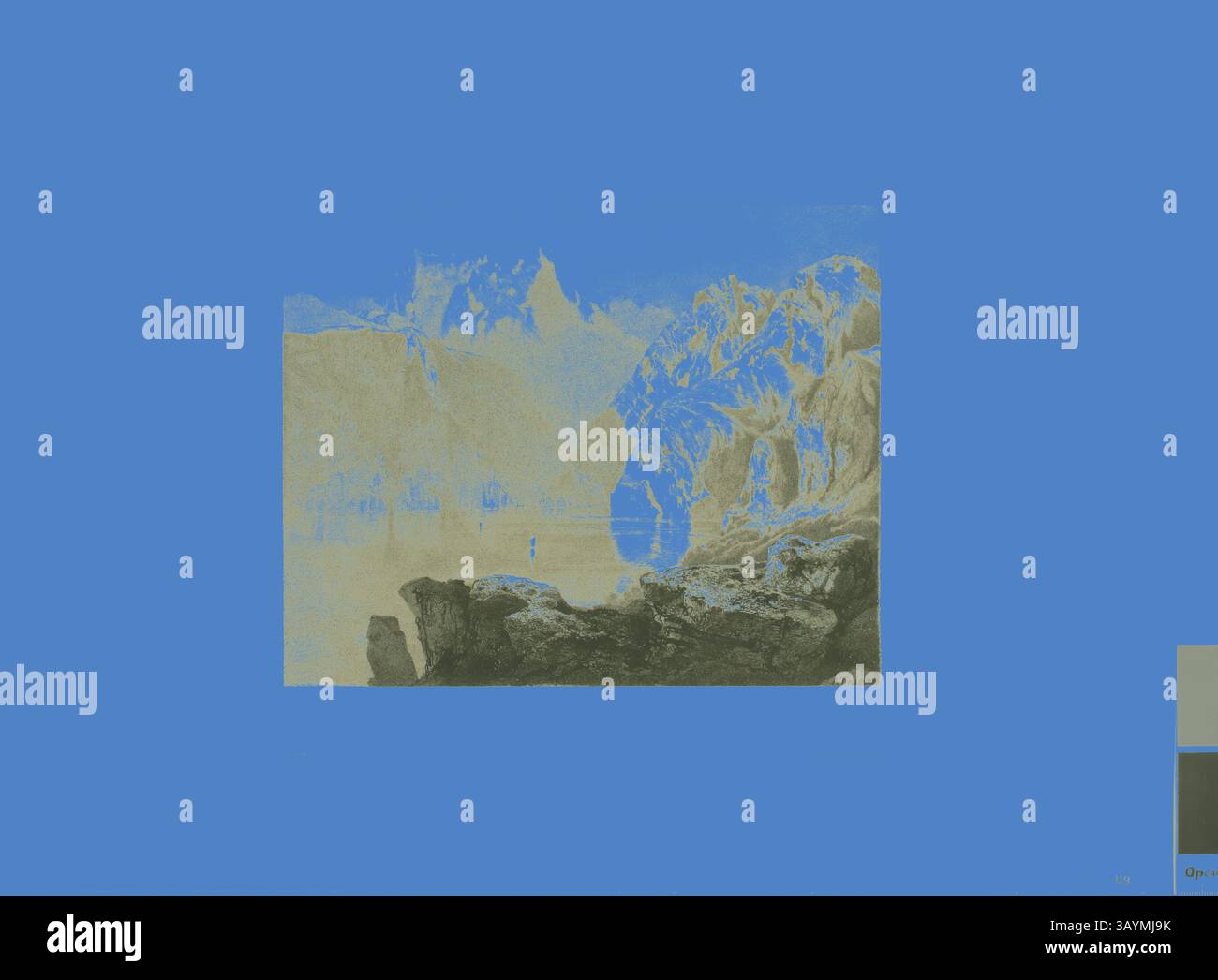 Un paysage serein avec des montagnes imposantes reflétées dans un plan d'eau calme, encadré par des rochers escarpés au premier plan, évoquant un sentiment de tranquillité et de grandeur. Vier Waldstaettersee, s.d., Alexandre Calame, Suisse, 1810-1864, Suisse, lithographie sur papier, 192 x 235 mm (image), 349 x 453 mm (feuille) Art classique avec une touche moderne réinventé par Artotop Banque D'Images