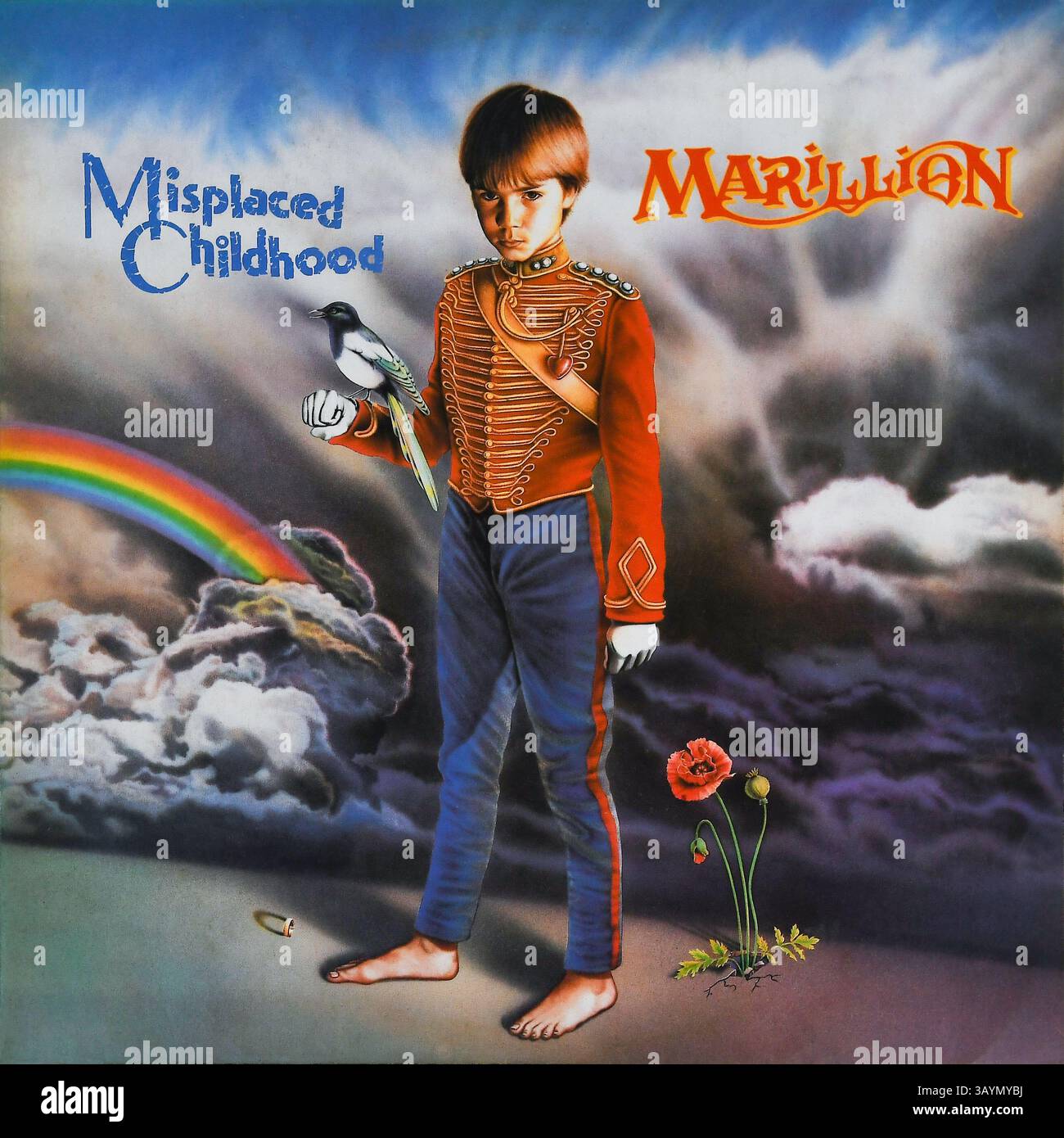 Reproduction photographique de la pochette de l'album du groupe, 'Marillion - Misached Childhood' de 1985 sur disque vinyle LP. Banque D'Images