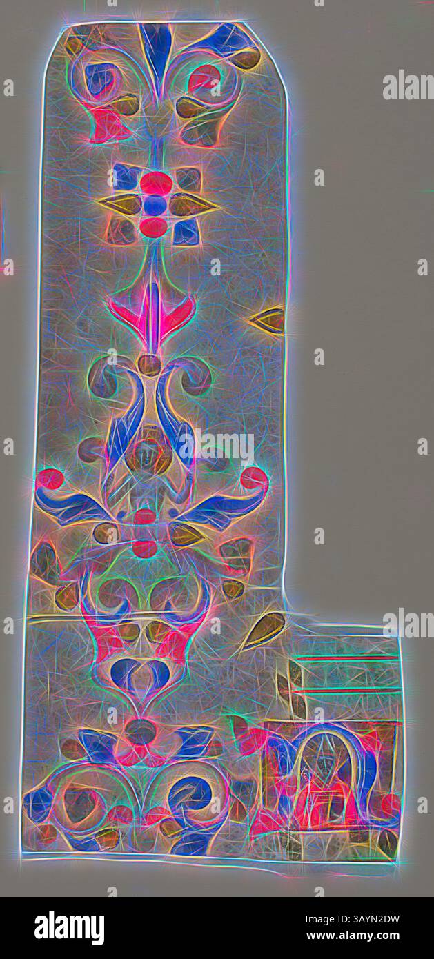 Un design dynamique et complexe avec des motifs floraux audacieux et des motifs tourbillonnants, mettant en valeur un mélange de couleurs qui créent un effet visuel accrocheur. Évêque Saint Zenobius dans un N initial historié avec bordure décorée d'un Laudario, c. 1340, italien (Florence), maître des Effigies dominicaines, Italie, découpe manuscrite avec des décorations de tempera et de feuilles d'or, et des inscriptions arrondies gothica textualis à l'encre noire, réglées à l'encre rouge, sur parchemin, 213 x 97 mm Art classique avec une touche moderne réinventée par Artotop Banque D'Images