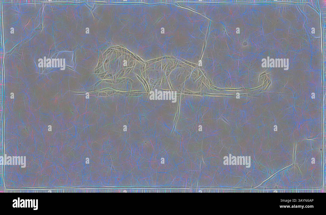 Représentation stylisée d'un lion dans une pose détendue, avec des lignes complexes et un fond vibrant et abstrait qui mélange diverses teintes. Lioness assise, s.d., Antoine Louis Barye, français, 1795-1875, France, graphite sur papier tissé ivoire, posé sur papier tissé ivoire, 65 × 110 mm Art classique avec une touche moderne réinventée par Artotop Banque D'Images