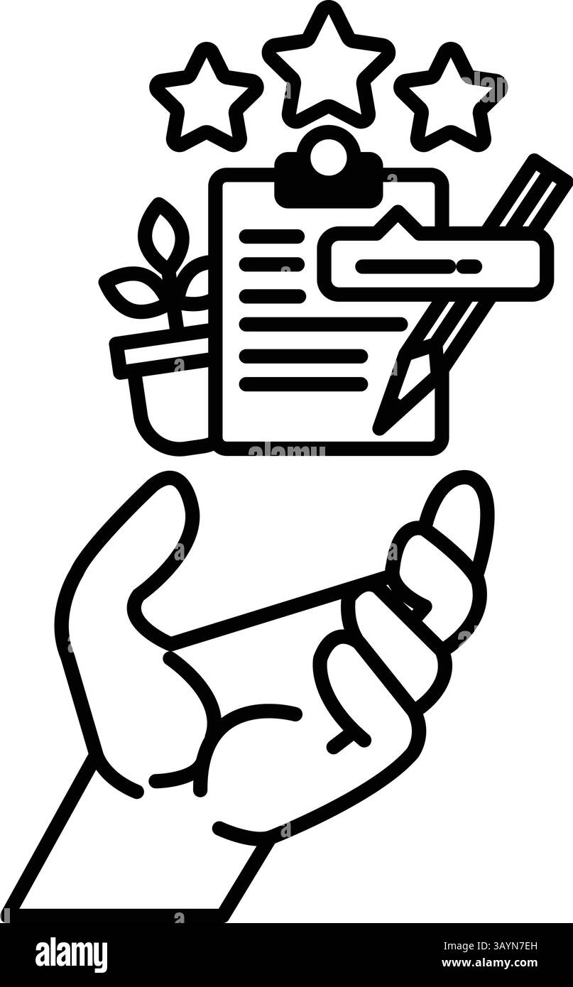 Une main tenant un presse-papiers avec un crayon et une étoile Illustration de Vecteur