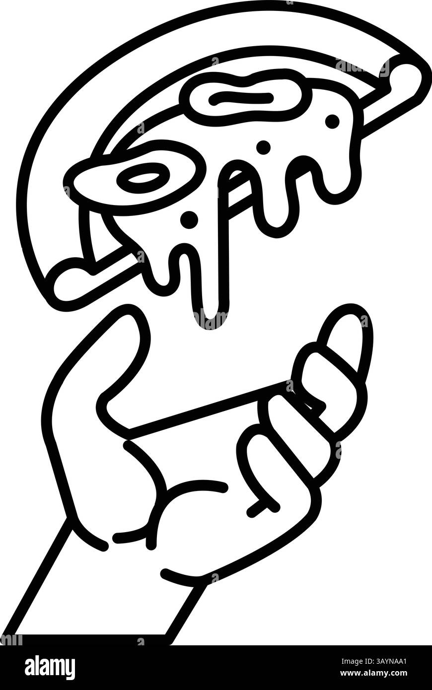 Une main tient une tranche de pizza avec du fromage et des olives dessus Illustration de Vecteur