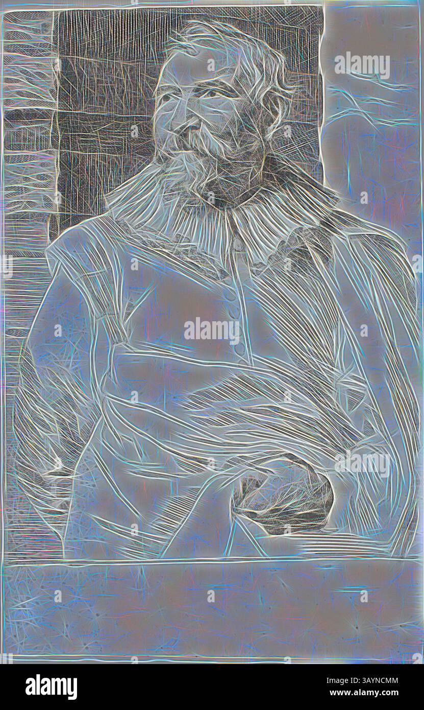 Une représentation méticuleusement stylisée d'une figure historique, avec un travail au trait complexe et un élégant col à volants, dégageant un sentiment de dignité et de contemplation. Le personnage se tient debout, les mains serrées, regardant soigneusement au loin, capturant un moment d'introspection. Adam van Noort, 1630/33, Anthony van Dyck, Flamand, 1599-1641, Flandre, gravure et gravure en noir sur papier ivoire, 239 × 154 mm (image/feuille, rognée dans le platemark) Art classique avec une touche moderne réinventée par Artotop Banque D'Images