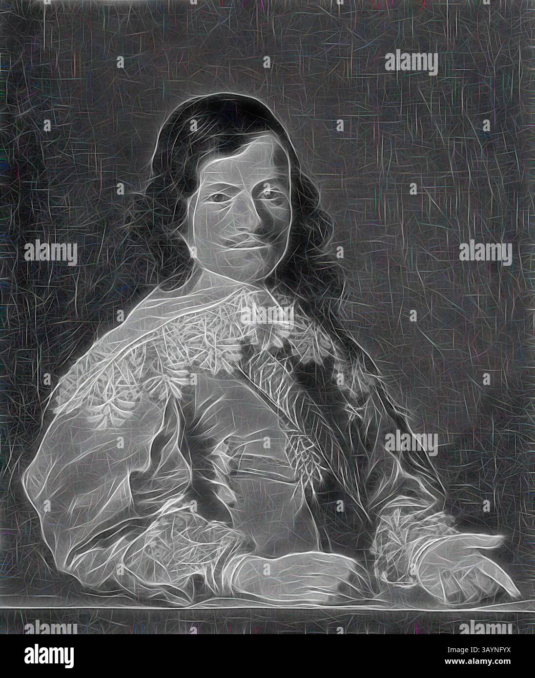 Un portrait historique d'une femme dans des vêtements élaborés avec des détails de dentelle complexes, regardant soigneusement sur le côté. Son expression est sereine, et ses cheveux sont élégamment coiffés, mettant en valeur la richesse de la tenue. Portrait d'un officier, c. 1650, italien, Italie, huile sur toile, 71,1 x 61,7 cm (28 1/4 x 24 1/4 po) Art classique avec une touche moderne réinventé par Artotop Banque D'Images