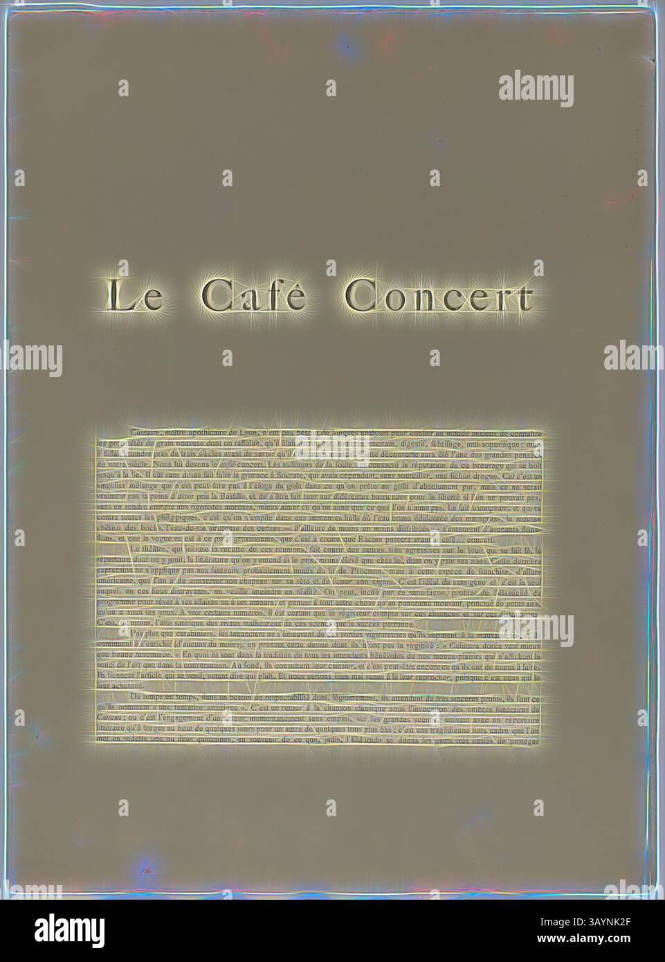 Une affiche élégante intitulée « le Café concert », avec une police élégante. Sous le titre, le texte est disposé dans un format structuré, créant une ambiance artistique et vintage, évoquant la culture classique des cafés. Livret pour le Café-concert, 1893, texte de Georges Montorgueil (1837-1933), imprimé par Léon Frémont (18e-19e siècle), édité par L’Estampe originale (1893-1895), France, titre et treize pages de texte imprimé sur papier tissé crème, 442 × 320 mm Art classique avec une touche moderne réinventée par Artotop Banque D'Images