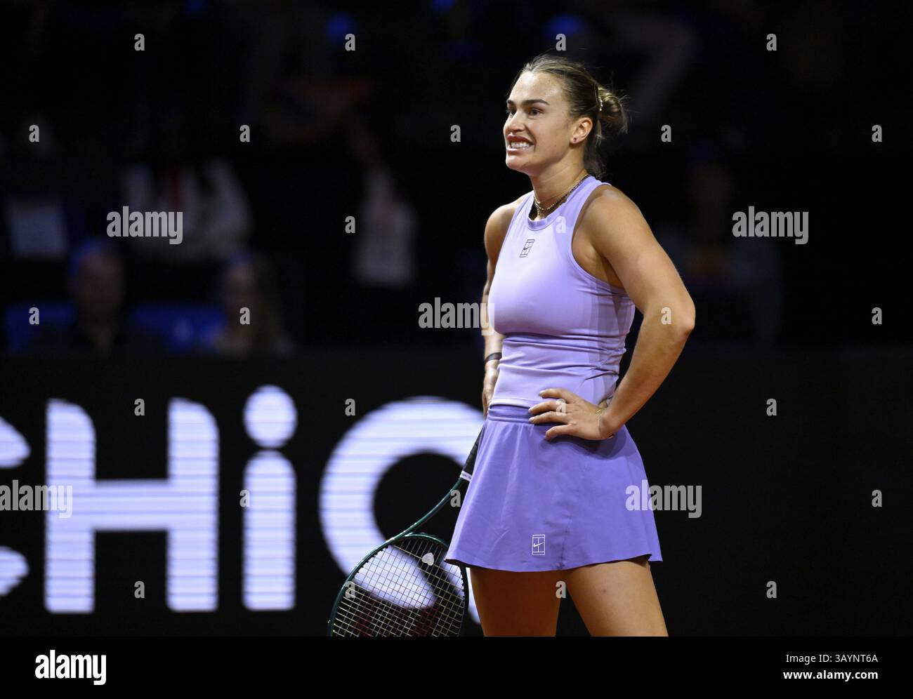 Aryna Sabalenka BLR, geste, geste déçu, Tennis Ladies Porsche Cup, Grand Prix, GP, Stuttgart 2025, Porsche Arena, Stuttgart, Baden-Wuertte Banque D'Images