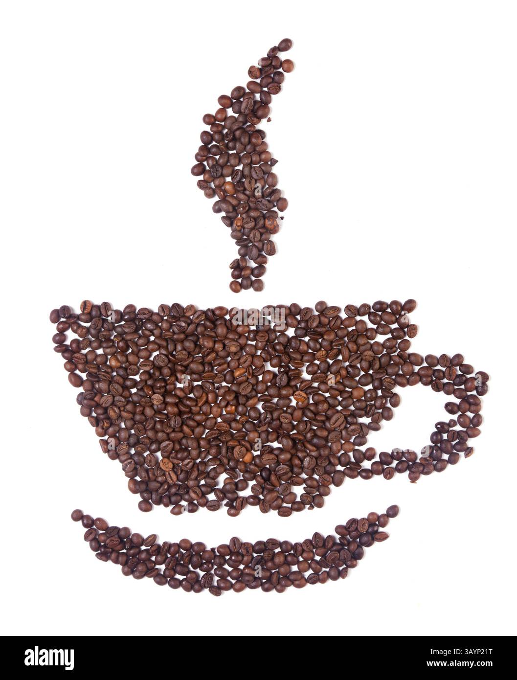 Tasse de café fait à partir de haricots avec de la fumée isolé sur fond blanc Banque D'Images