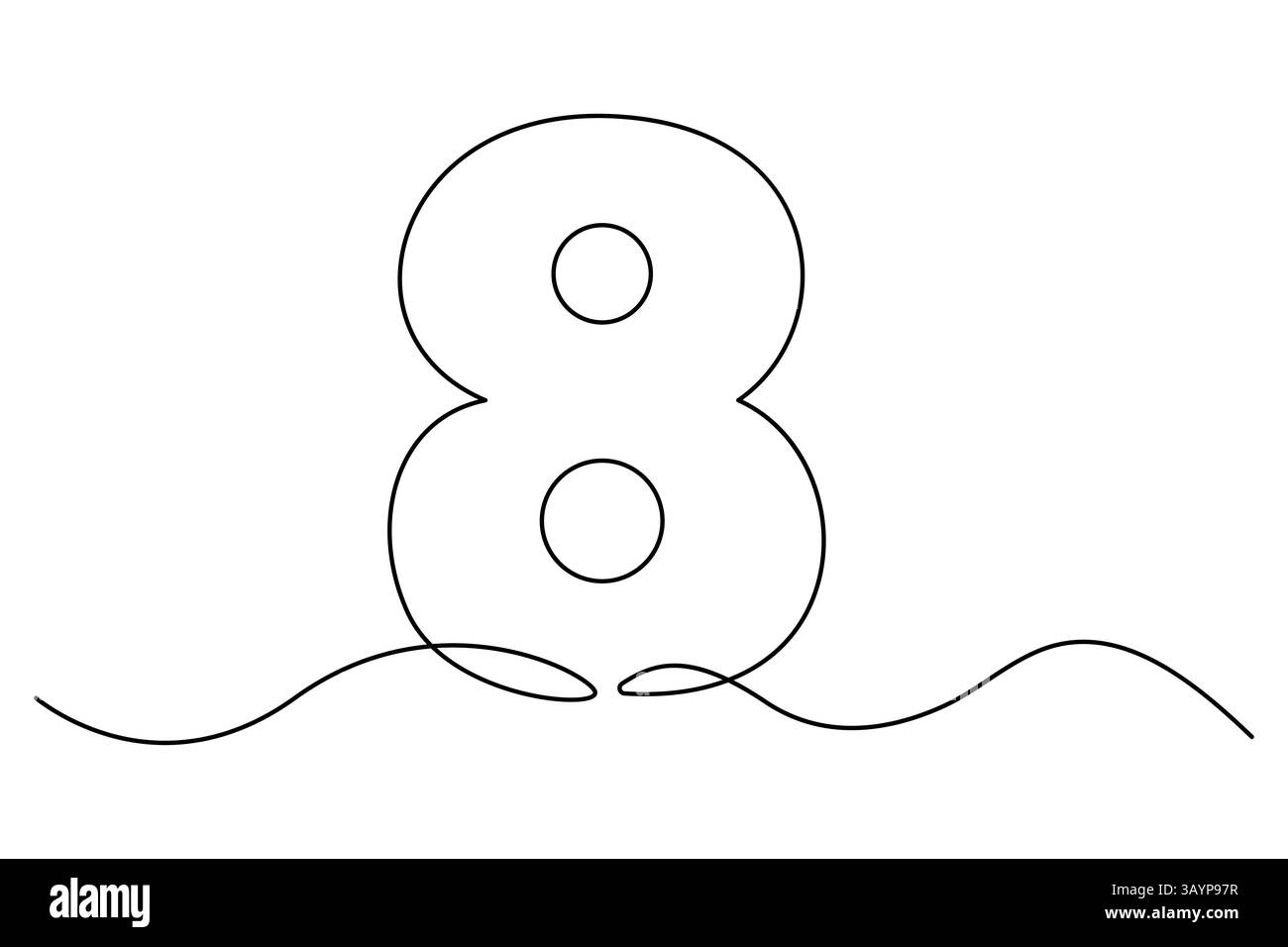 Numéro 8 dessin au trait continu d'un huit symbole Illustration de Vecteur