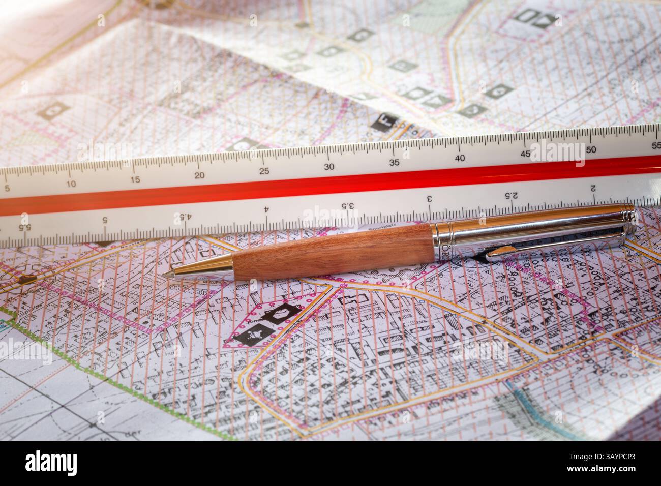 Gros plan d'un plan d'aménagement du territoire d'une municipalité Banque D'Images