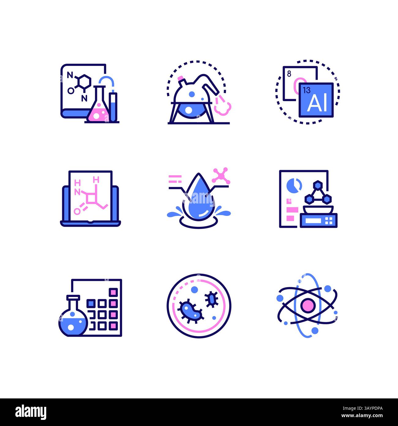 Chimie - jeu d'icônes de style de design de ligne moderne Illustration de Vecteur