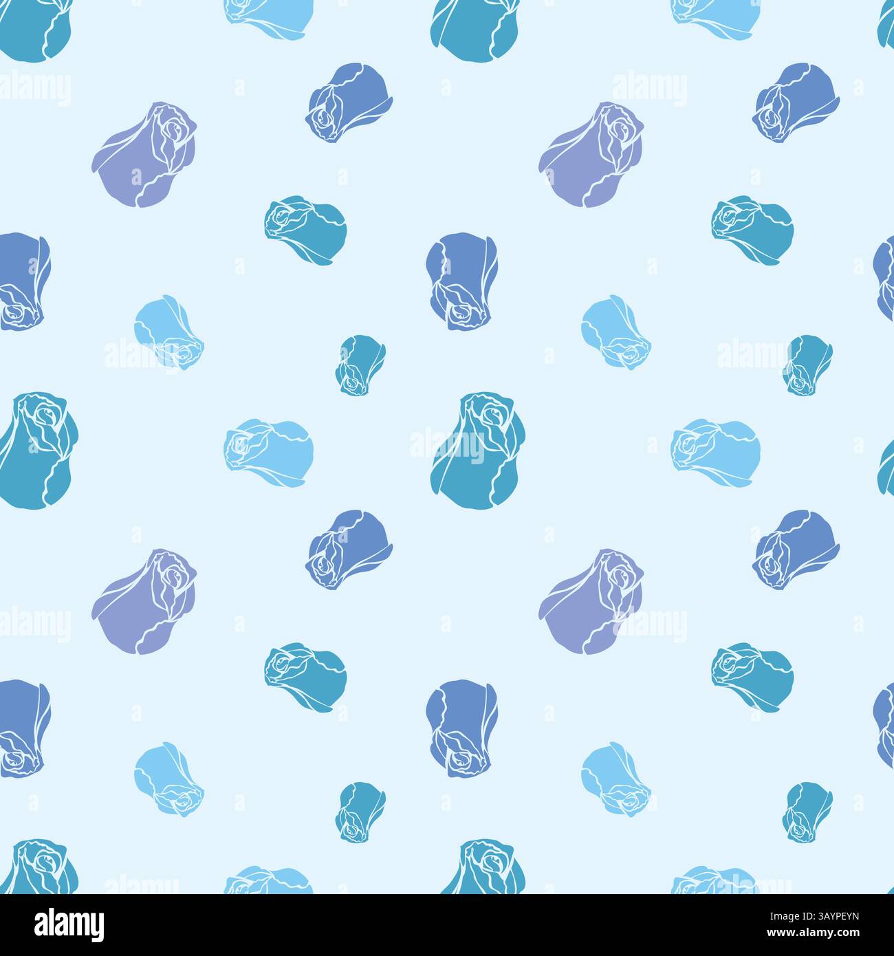 Motif vectoriel de fleur Rose Blue, fleurs turquoise abstraites stylisées et sans couture faites à la main. dessiné à la main. Élégantes teintes de pétales violettes, papier peint garçon, bébé Illustration de Vecteur