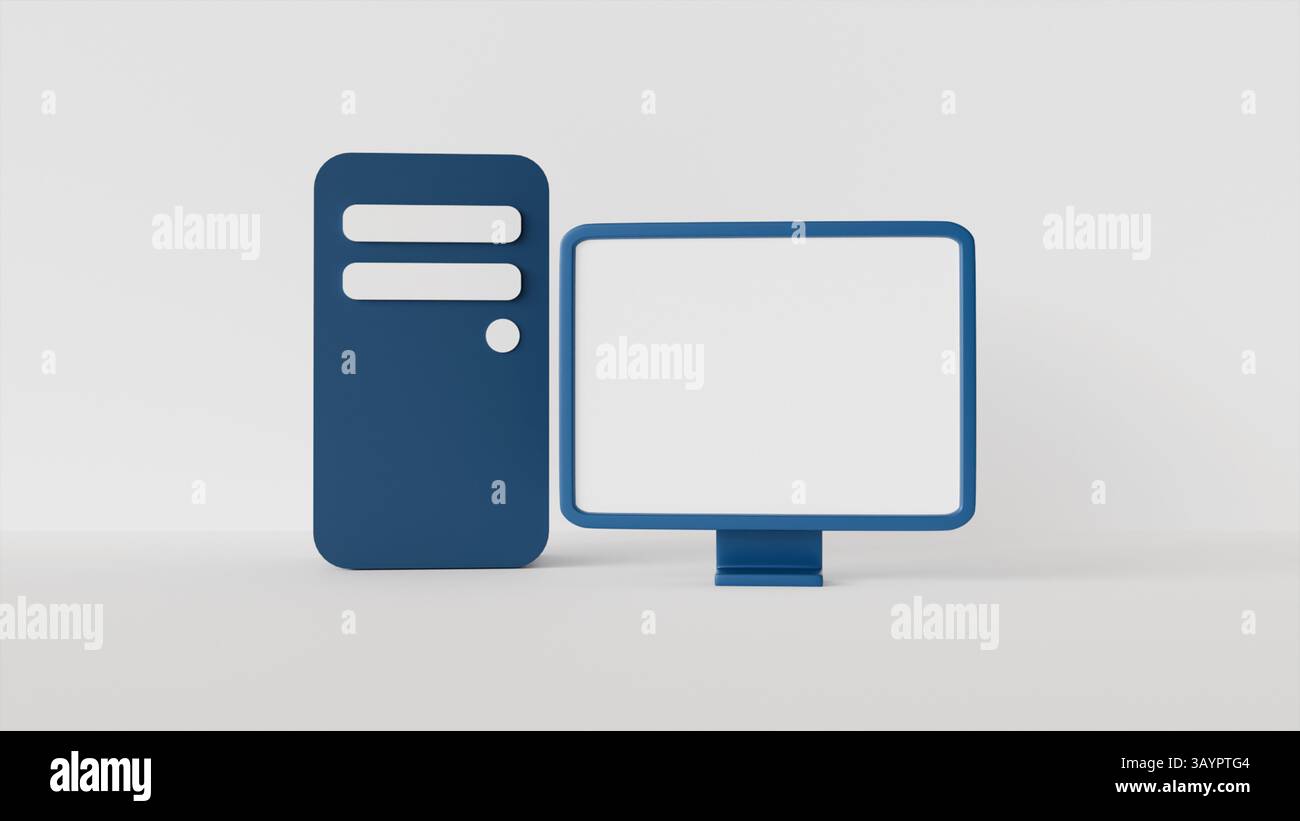 Ordinateur avec écran blanc sur fond blanc, utilisé comme modèle ou mise en page pour la conception sur le thème de la technologie et des affaires Banque D'Images