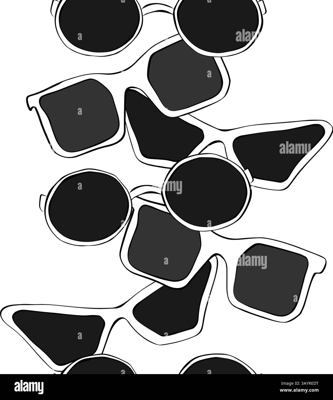 Lunettes de soleil bordure verticale sans couture. Bannière d'encre de ligne graphique vectorielle avec des éléments de voyage et de tourisme. Fond de vacances d'été. pour les bannières, imprimez Illustration de Vecteur