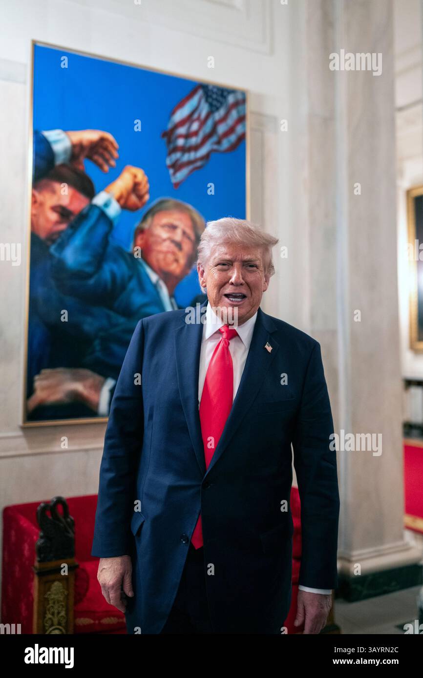 WASHINGTON DC, États-Unis - 16 avril 2025 - le président américain Donald Trump participe à un service de prière de Pâques et à un dîner, le mercredi 16 avril 2025, au Banque D'Images