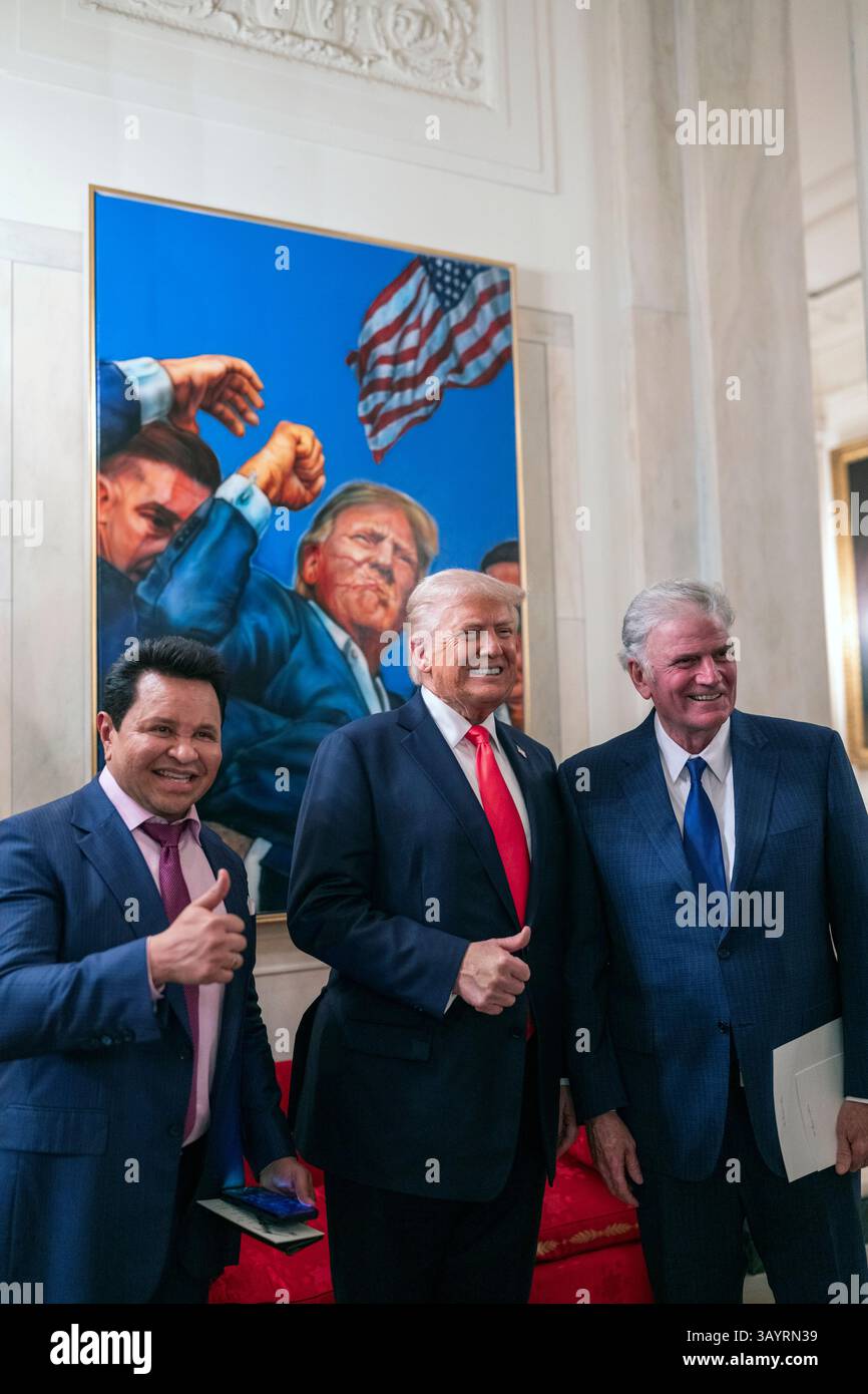 WASHINGTON DC, États-Unis - 16 avril 2025 - le président américain Donald Trump participe à un service de prière de Pâques et à un dîner, le mercredi 16 avril 2025, au Banque D'Images
