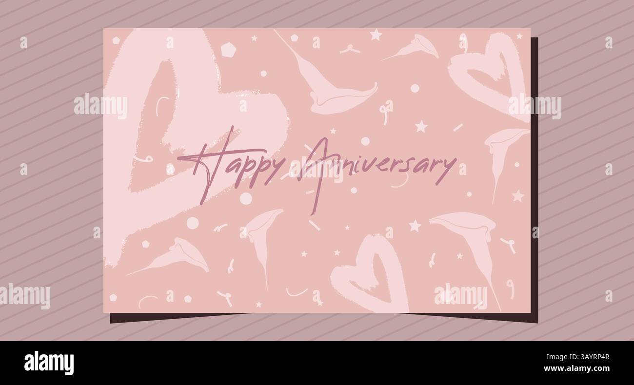 Carte joyeux anniversaire voeux floral Lily coeurs main dessiné boho mi-siècle organique none ai. Illustration de Vecteur