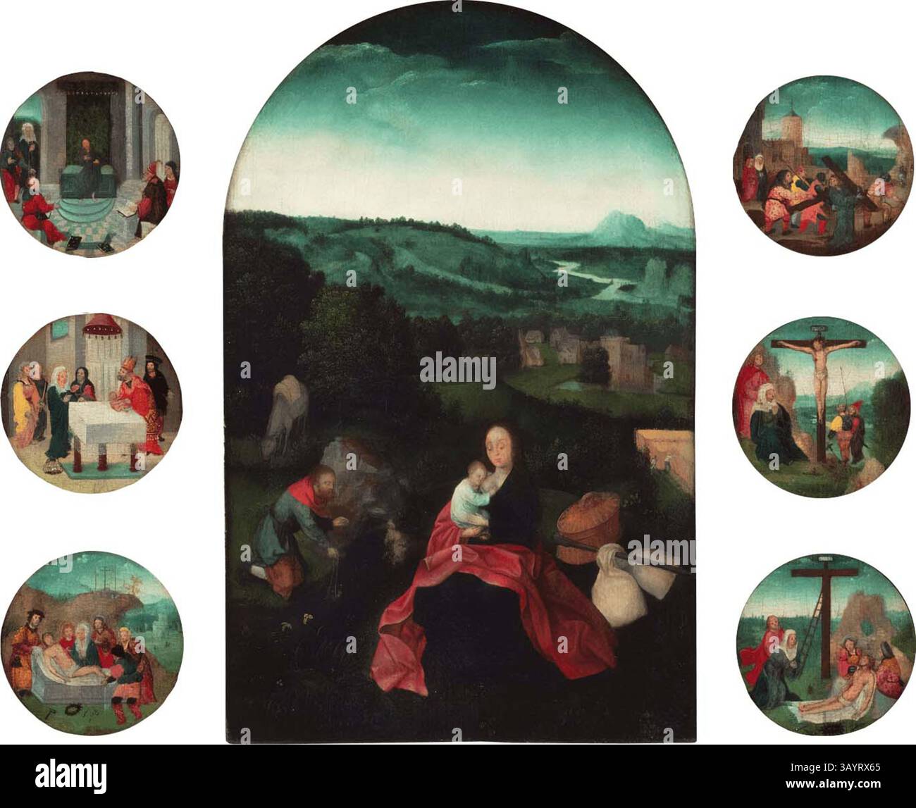 Suiveur de Joachim Patinir, c. 1515, panneau principal entouré de petites représentations de la vie du Christ, Musée national d'art occidental - le reste sur la fuite en Égypte est un sujet dans l'art chrétien montrant Marie, Joseph, et l'enfant Jésus se reposant pendant leur fuite en Égypte. La Sainte famille est normalement représentée dans un paysage.[ - - Banque D'Images Suiveur de Joachim Patinir, c. 1515, panneau principal entouré de petites représentations de la vie du Christ, Musée national d'art occidental - le reste sur la fuite en Égypte est un sujet dans l'art chrétien montrant Marie, Joseph, et l'enfant Jésus se reposant pendant leur fuite en Égypte. La Sainte famille est normalement représentée dans un paysage.[ - - Banque D'Images