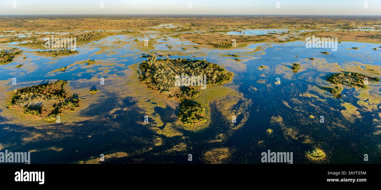 Vue aérienne du delta de l'Okavango montrant l'inondation annuelle alors que l'eau s'enfonce dans une aire sèche depuis des mois. Botswana Banque D'Images