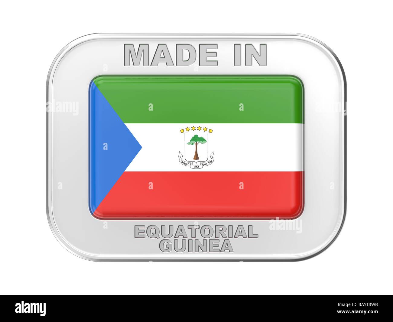 Fabriqué en Guinée équatoriale, badge en argent avec le drapeau de Guinée équatoriale Banque D'Images