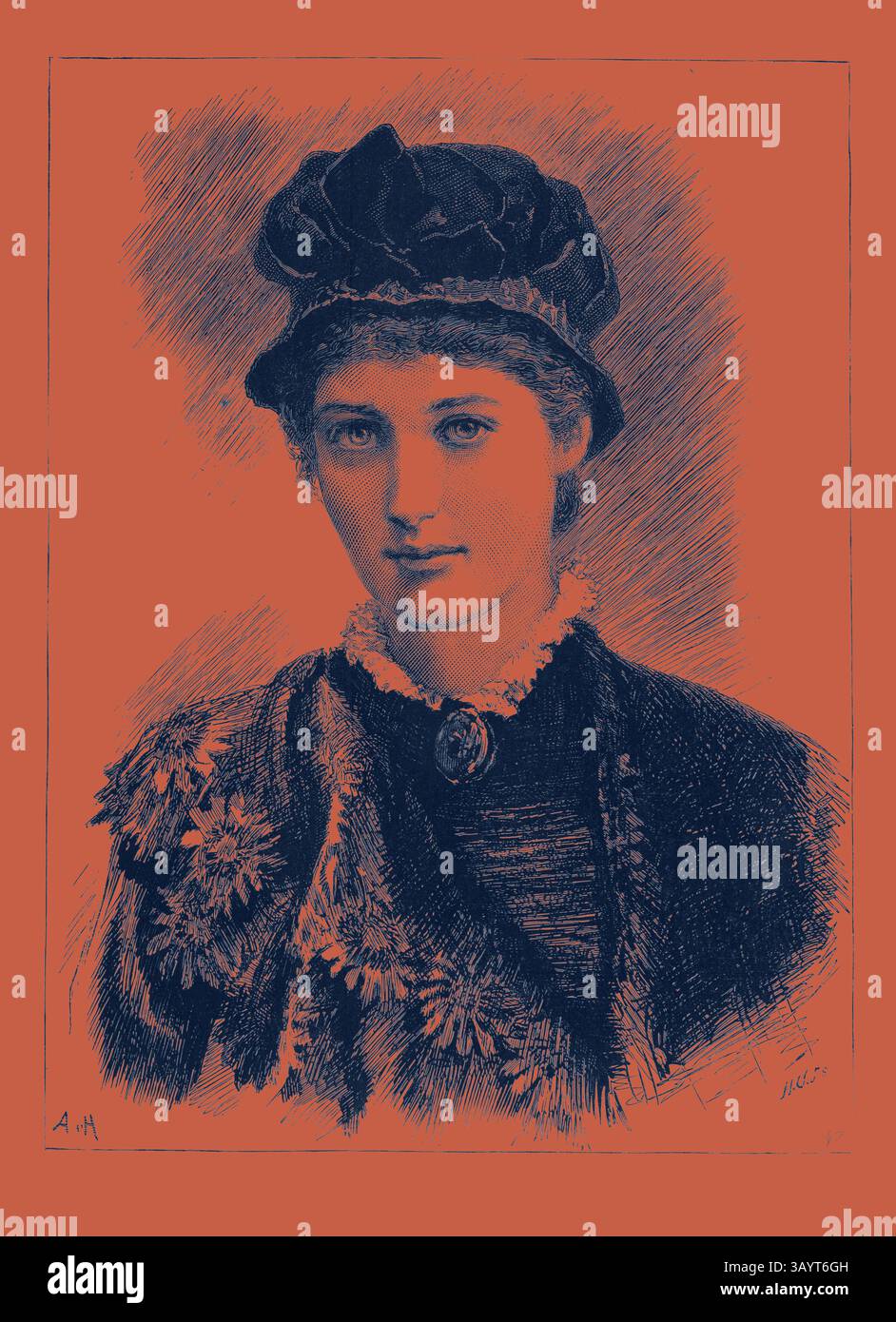 Une jeune femme regarde calmement le spectateur, ornée d'une robe détaillée avec un motif floral et un chapeau distinctif. Un collier accentue sa tenue élégante, tandis que son expression transmet un sentiment d'apaisement et de confiance. La toile de fond ajoute un contraste saisissant, soulignant ses caractéristiques et sa tenue. Beauté de la saison londonienne, Royaume-Uni, femme, mode, manteau, chapeau Art classique avec une touche moderne réinventée par Artotop Banque D'Images Une jeune femme regarde calmement le spectateur, ornée d'une robe détaillée avec un motif floral et un chapeau distinctif. Un collier accentue sa tenue élégante, tandis que son expression transmet un sentiment d'apaisement et de confiance. La toile de fond ajoute un contraste saisissant, soulignant ses caractéristiques et sa tenue. Beauté de la saison londonienne, Royaume-Uni, femme, mode, manteau, chapeau Art classique avec une touche moderne réinventée par Artotop Banque D'Images