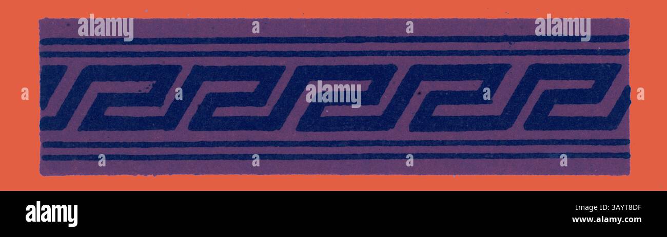 Une bordure décorative avec un motif géométrique répété de formes imbriquées, placé sur un fond contrasté. Ornement grec Art classique avec une touche moderne réinventée par Artotop Banque D'Images