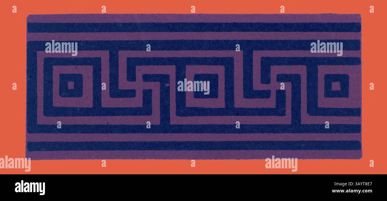 Un motif géométrique avec des lignes et des carrés imbriqués dans des tons contrastants, sur un fond chaud et Uni. Ornement grec Art classique avec une touche moderne réinventée par Artotop Banque D'Images