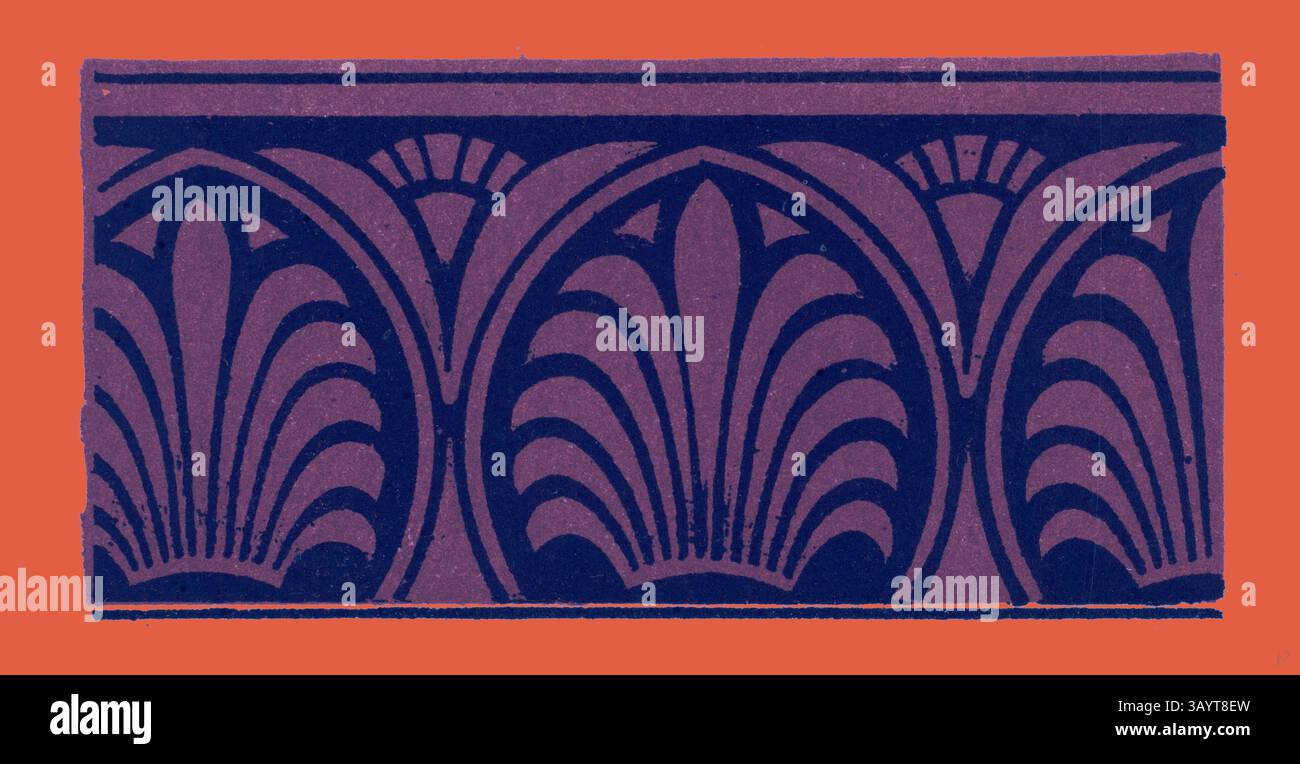 Un motif décoratif avec des arches et des courbes stylisées, rappelant le design art déco, sur un fond chaleureux. Ornement grec et ornement étrusque Art classique avec une touche moderne réinventée par Artotop Banque D'Images