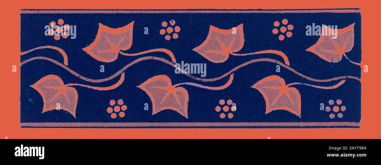 Un motif décoratif avec des vignes coulantes et des feuilles stylisées, entrecoupées de formes circulaires qui ajoutent une qualité rythmique au design. L'arrière-plan riche améliore les détails vifs du feuillage et des éléments décoratifs. Ornement grec et ornement étrusque Art classique avec une touche moderne réinventée par Artotop Banque D'Images