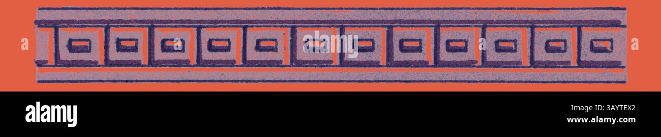 Une série de formes rectangulaires interconnectées disposées en rangée, avec de petites ouvertures carrées qui créent un motif rythmique sur une toile de fond vibrante. Ornement hindou Art classique avec une touche moderne réinventée par Artotop Banque D'Images