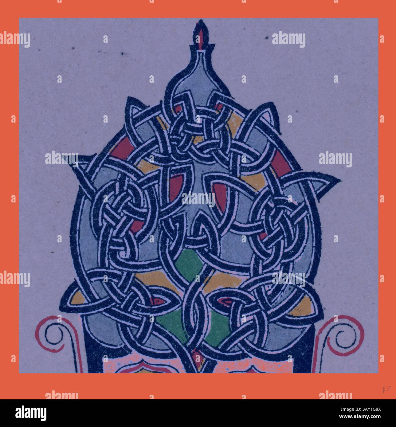 Un design complexe avec des nœuds celtiques entrelacés, encadrés par une bordure vibrante. Les motifs démontrent un mélange harmonieux de symétrie et de complexité, mettant en valeur un style artistique traditionnel riche en histoire. Celtic Ornament Art classique avec une touche moderne réinventée par Artotop Banque D'Images