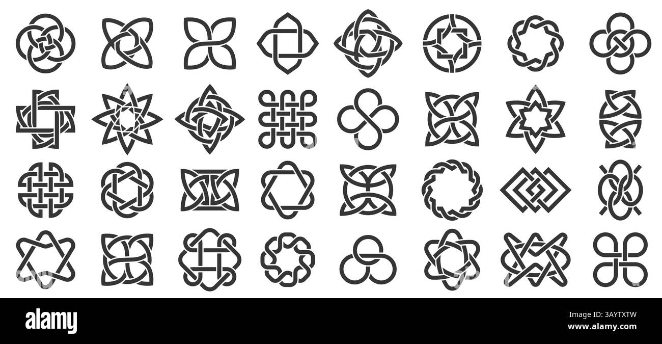 Eléments celtiques. Décoration ornementale médiévale de noeud irlandais, symboles d'ornement noués gaéliques, nœuds entrelacés noirs sans fin pour la conception de logo de tatouage Illustration de Vecteur
