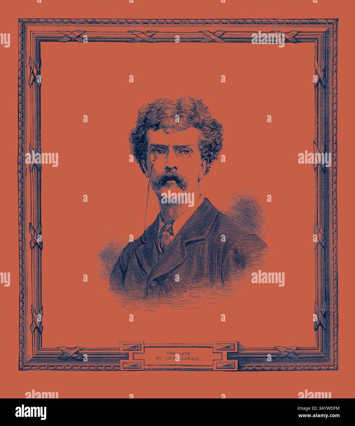 Portrait d'un homme distingué avec une moustache proéminente, vêtu d'un costume formel et regardant soigneusement au loin, encadré élégamment avec une bordure ornée. Cecil Gordon Lawson décembre 3, 1851 - juin 10, 1882, était un peintre de paysage anglais, gravure 1882, Royaume-Uni, Grande-Bretagne, Britannique, Europe, Royaume-Uni, Grande-Bretagne, Europe- Art classique avec une touche moderne réinventée par Artotop Banque D'Images