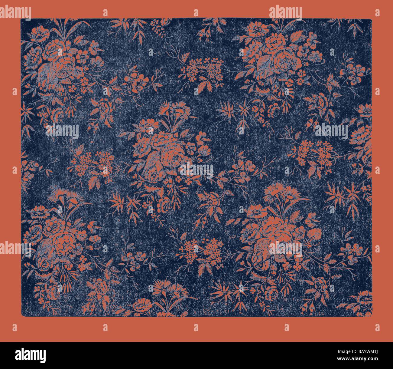 Un riche motif floral aux fleurs complexes et au feuillage aux teintes vibrantes sur un fond profond et contrasté, créant un design intemporel et élégant. Mousselin de laine Art classique avec une touche moderne réinventée par Artotop Banque D'Images