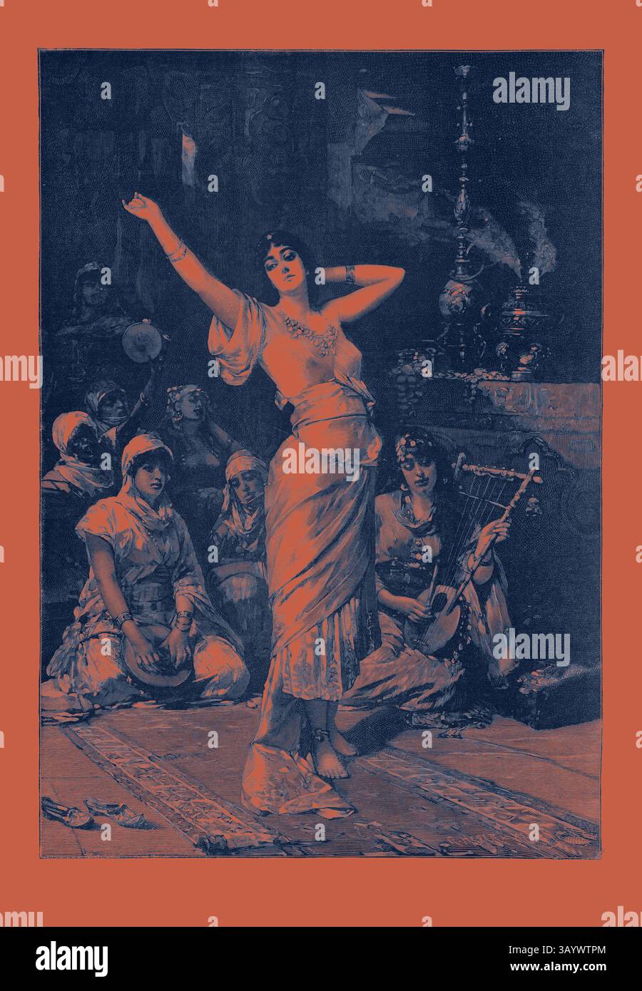 Une scène captivante d'un danseur jouant gracieusement, entouré d'un public qui regarde avec admiration. Le cadre spectaculaire présente des costumes complexes et des éléments qui évoquent un sentiment de richesse culturelle et d'attrait. Dans le Seraglio, 1893 gravure. Nathaniel Sichel, de Berlin, diplômé de l'Académie de Berlin et de l'Académie de Paris. Il est né à Mayence, et a d'abord été lithographe. Il est un portraitiste préféré en Allemagne. Art classique avec une touche moderne réinventé par Artotop Banque D'Images Une scène captivante d'un danseur jouant gracieusement, entouré d'un public qui regarde avec admiration. Le cadre spectaculaire présente des costumes complexes et des éléments qui évoquent un sentiment de richesse culturelle et d'attrait. Dans le Seraglio, 1893 gravure. Nathaniel Sichel, de Berlin, diplômé de l'Académie de Berlin et de l'Académie de Paris. Il est né à Mayence, et a d'abord été lithographe. Il est un portraitiste préféré en Allemagne. Art classique avec une touche moderne réinventé par Artotop Banque D'Images