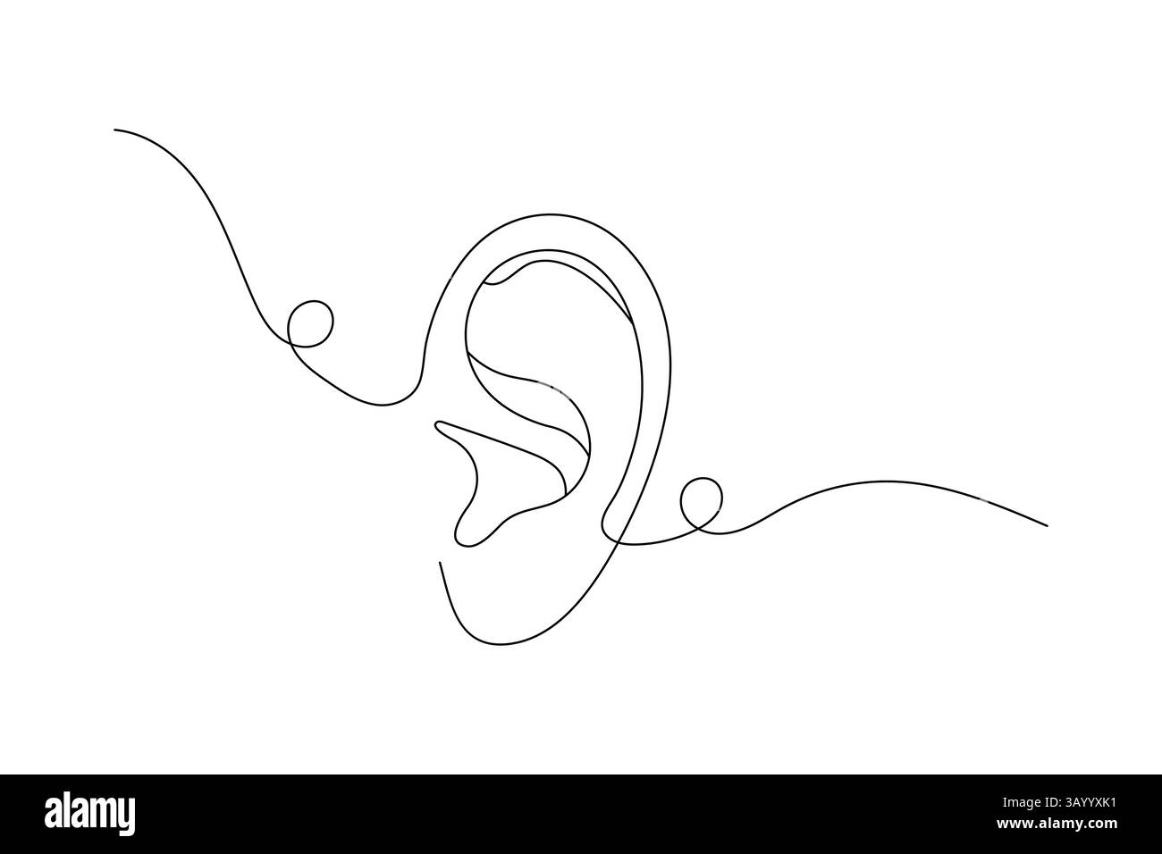 Conception minimaliste de vecteur de contour d'art d'une ligne continue d'oreille humaine Illustration de Vecteur