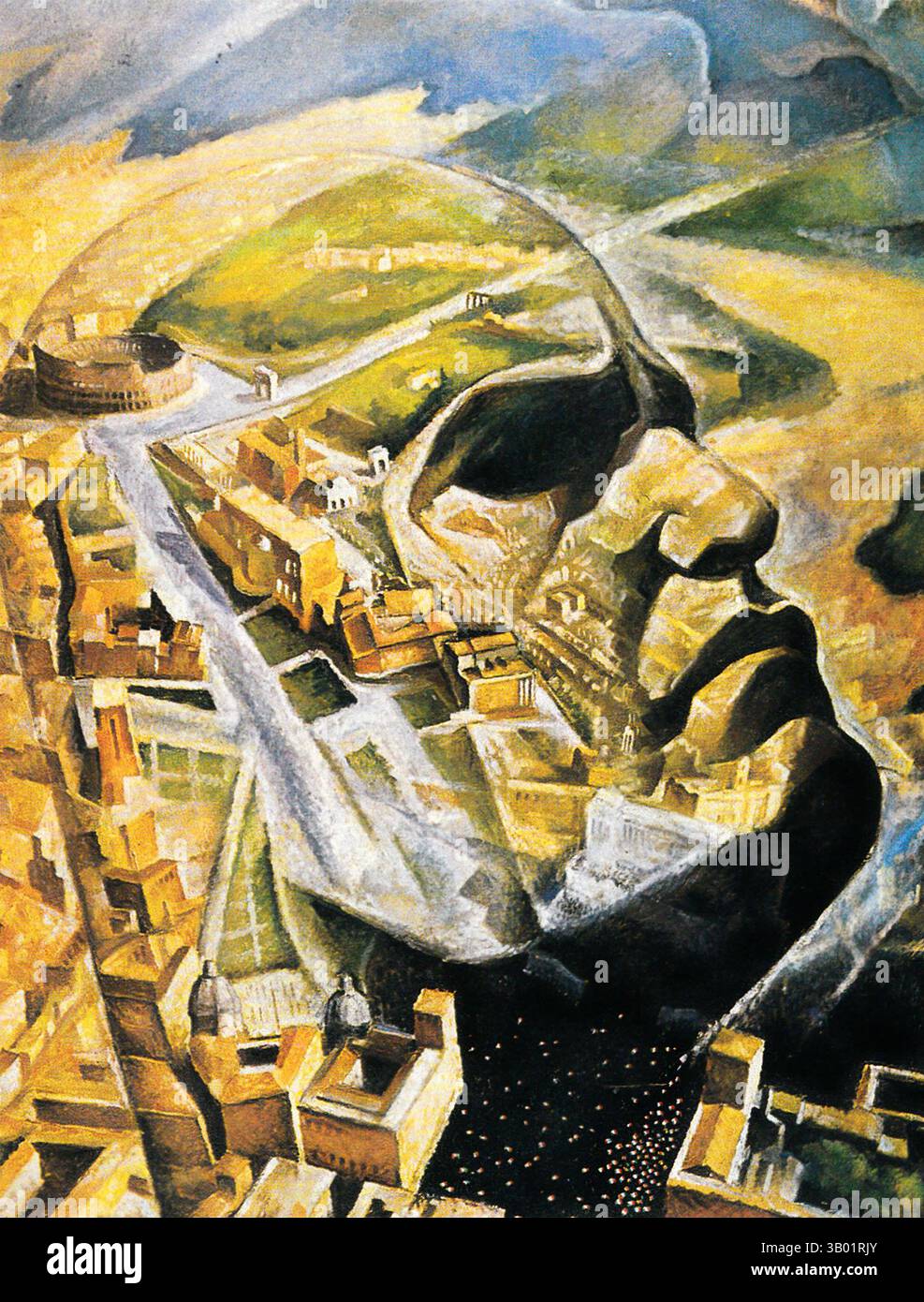 AEROPITTURA forme d'art fasciste italien = Aeroritratto di Mussolini par Alfredo Ambrosi, 1930 Banque D'Images