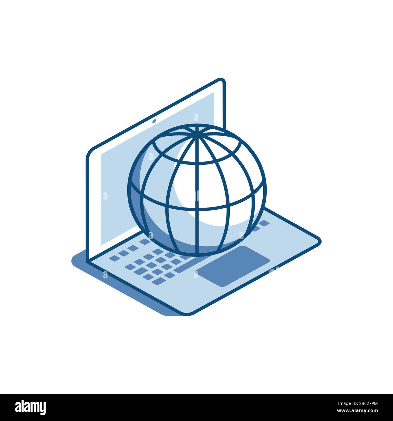 globe d'icône linéaire vectoriel isométrique et ordinateur portable, en couleur sur fond blanc, réseau internet mondial ou réseaux sociaux pour le travail Illustration de Vecteur