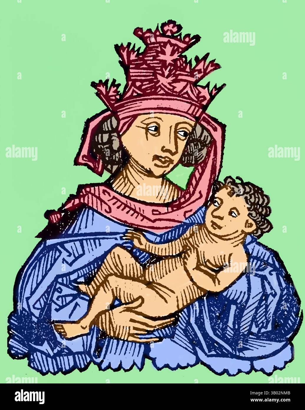 Le pape Jeanne. Illustration, intitulée Joannes Septimus, gravure sur bois tirée d'un manuscrit de 1493 (colorée à la main par Ian Dagnall, 2025). Le pape Jeanne (Ioannes Anglicus, 855-857) est une femme qui aurait régné comme pape pendant deux ans au moyen âge. Son histoire est apparue pour la première fois dans des chroniques au XIIIe siècle et s'est ensuite répandue dans toute l'Europe. L'histoire a été largement cru pendant des siècles, mais la plupart des érudits modernes la considèrent comme fictive (Wikipedia) Banque D'Images