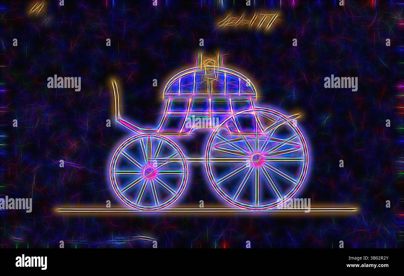 Chariot d'attelage tiré par des chevaux Banque d'images noir et blanc