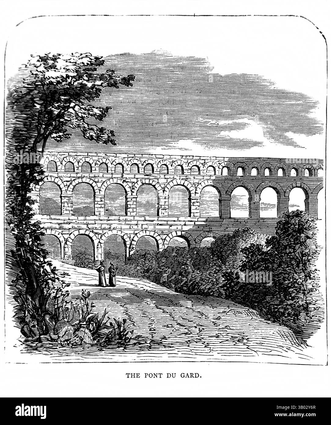 Illustration historique du Pont du Gard aqueduc romain Provence France Antique L'édition 1866 du Livre des Martyrs de Foxe (le Livre des Martyrs de JO Banque D'Images