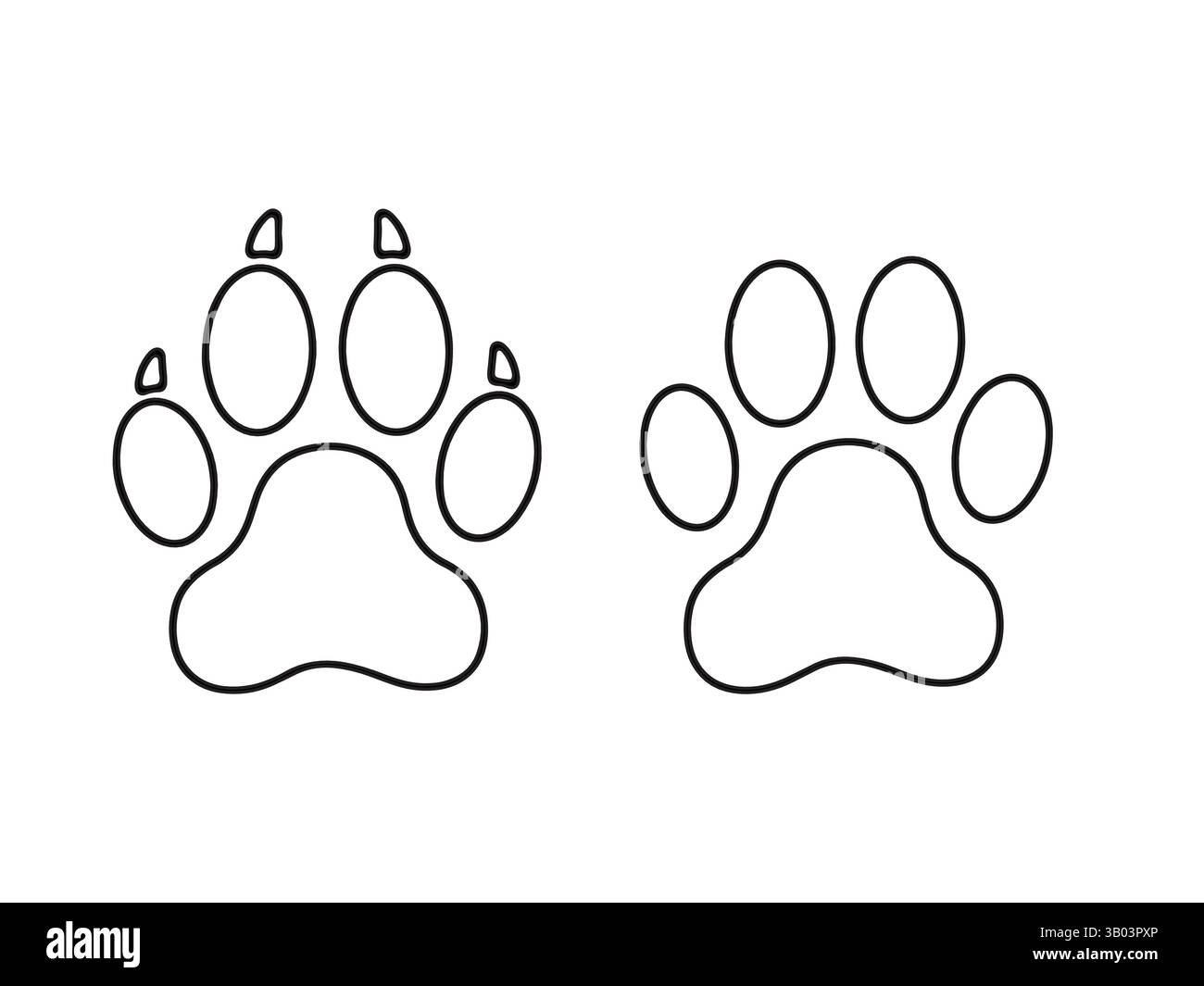 Conception d'illustration plate vectorielle d'impression de patte de chien et de chat. Contour imprimé patte de chien. Contour imprimé patte de chat. Ligne de patte de voiture et de chien Illustration de Vecteur