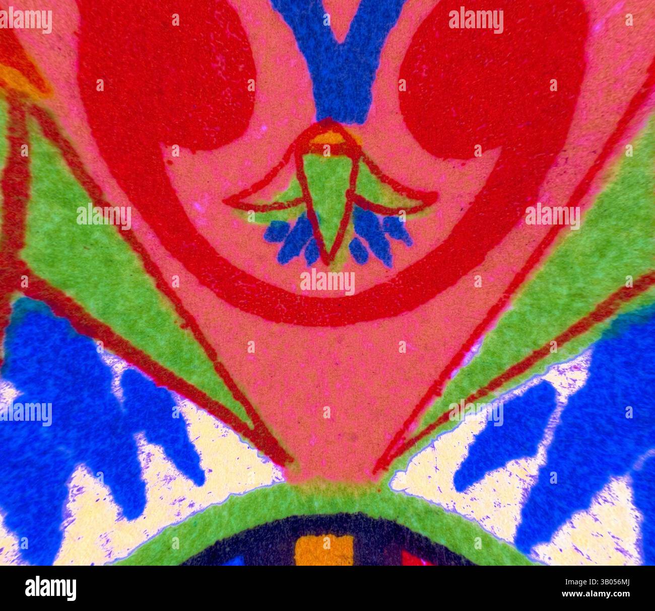 Un design vibrant et complexe avec des couleurs vives et des formes géométriques, complétées par des motifs stylisés qui évoquent une énergie joyeuse et dynamique., Un design circulaire avec des couleurs vibrantes et des formes abstraites, y compris deux oiseaux stylisés face à face, avec des motifs géométriques et un motif de fleur central, créant une composition visuellement frappante. Art classique avec une touche moderne réinventé par Artotop, ornement égyptien transformé, art classique avec une touche moderne réinventé par Artotop Banque D'Images