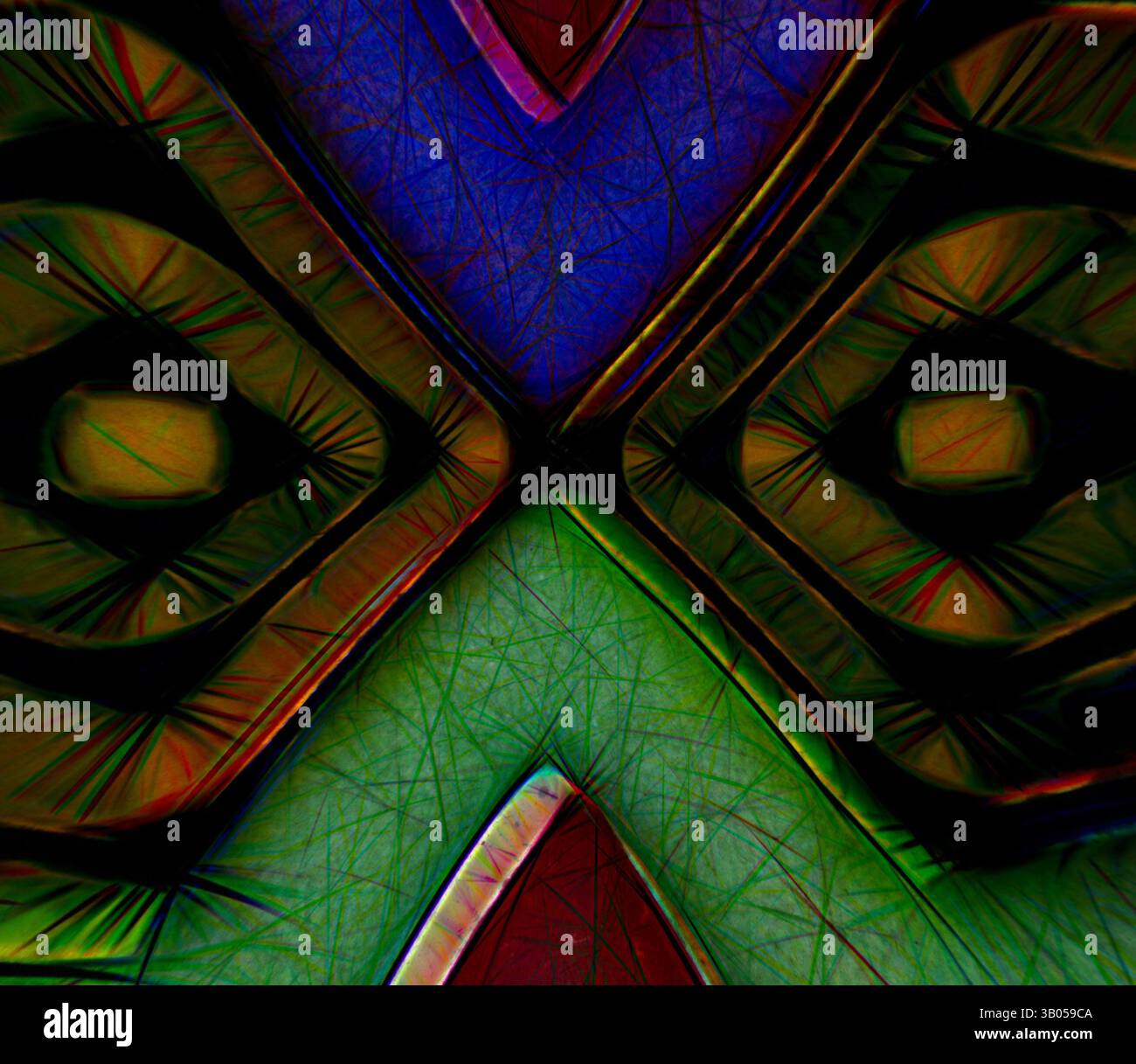 Une composition abstraite avec des formes géométriques croisées dans des couleurs vives, créant un contraste visuel intrigant avec les surfaces texturées. Le design joue avec la profondeur et la lumière, attirant le regard sur ses motifs symétriques et ses lignes audacieuses., Un design vibrant et abstrait avec une forme circulaire divisée en sections de motifs rouges, bleus, verts et complexes, combinant des éléments géométriques pour créer une composition visuellement saisissante et attrayante. Art classique avec une touche moderne réinventé par Artotop, ornement égyptien transformé, art classique avec une touche moderne réinventé par Artotop Banque D'Images
