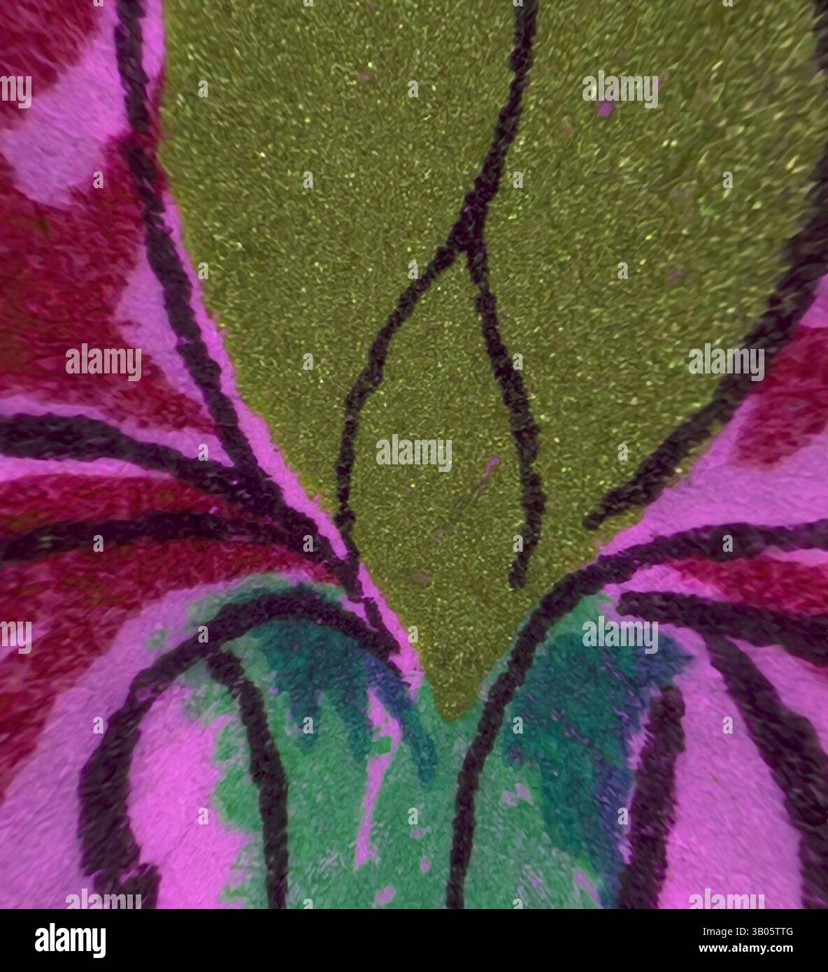 Son motif floral éclatant arbore des teintes roses et vertes audacieuses, avec des lignes et des formes complexes qui créent une sensation de mouvement dynamique. La texture ajoute de la profondeur, améliorant l'attrait visuel global de la composition., Un design floral stylisé vibrant avec des pétales audacieux dans des tons de violet et des notes de vert, encapsulé dans un cadre circulaire. Les lignes et les couches complexes créent un effet visuel dynamique qui souligne la beauté de la fleur. Art classique avec une touche moderne réinventé par Artotop, ornement persan transformé, art classique avec une touche moderne réinventé par Artotop Banque D'Images