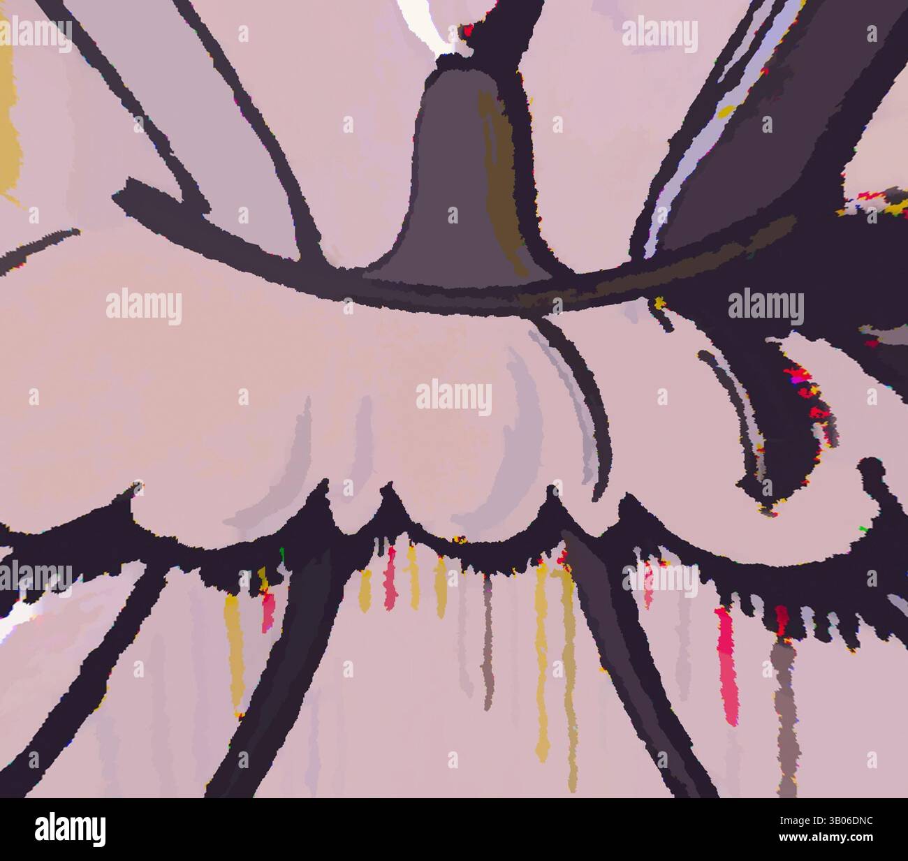 Gros plan d'une fleur stylisée, mettant en évidence des formes de pétales complexes et des couleurs vives se mélangeant harmonieusement. Des textures et des teintes subtiles créent une composition visuellement frappante qui attire le regard., Une représentation stylisée d'une fleur, avec des contours audacieux et des détails délicats de pétales, sur un fond de couleur douce avec des gouttes subtiles qui ajoutent une touche artistique. Art classique avec une touche moderne réinventé par Artotop, ornement Renaissance transformé, art classique avec une touche moderne réinventé par Artotop Banque D'Images