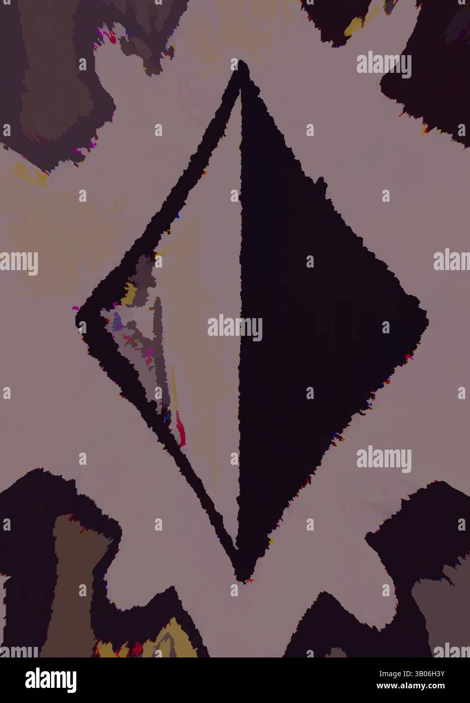 Une forme de diamant stylisée est placée au centre, entourée de motifs abstraits et de teintes vibrantes qui créent un contraste saisissant, attirant l'attention du spectateur sur sa forme géométrique et son arrière-plan dynamique., Un design circulaire décoratif avec une forme de diamant centrale entourée de motifs tourbillonnants complexes, évoquant une sensation d'élégance et d'art. Art classique avec une touche de modernité réinventé par Artotop, ornement élisabéthain transformé, art classique avec une touche de modernité réinventé par Artotop Banque D'Images